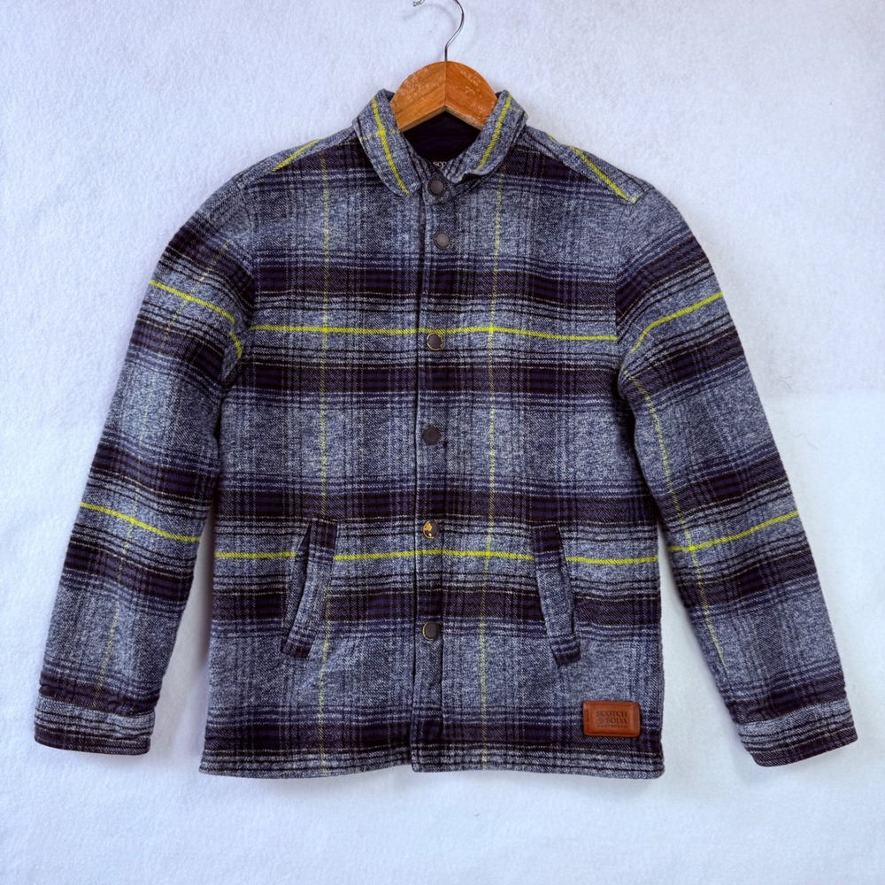 Scotch & Soda Kids Reversible Plaid Wool Blend Quilted Jacket Size 12‎
